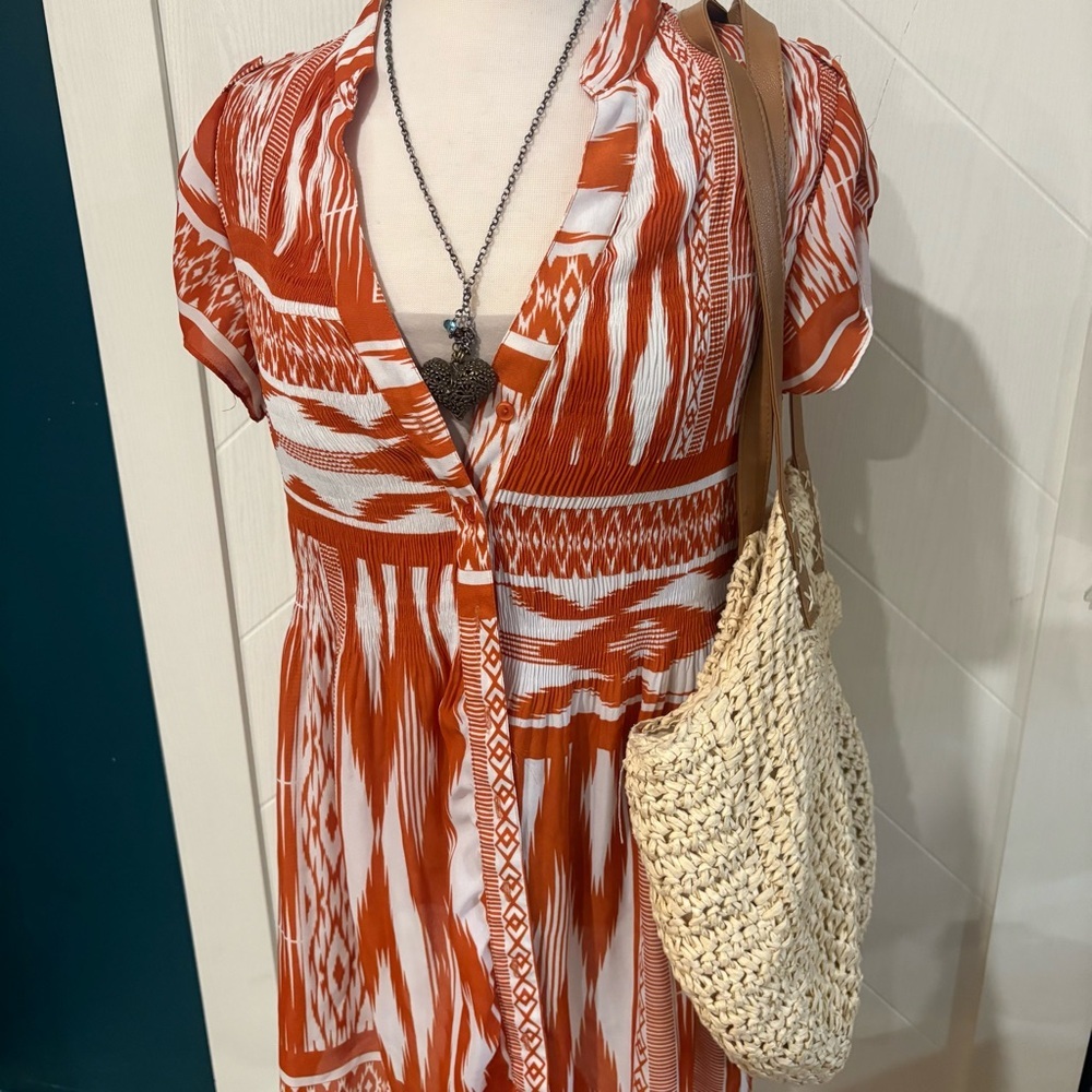 Aura‎ Vibrant Orange and White Dress